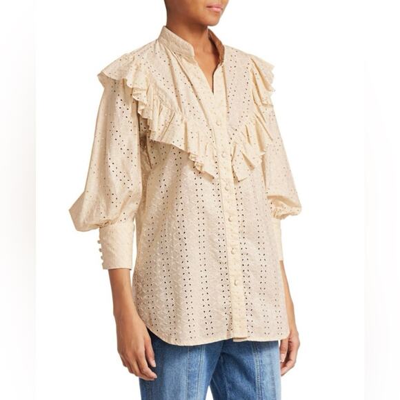 NWT New Johanna Ortiz Ecru Endless Curiosity Long Sleeve Ruffle Blouse Size 4 - Picture 3 of 13